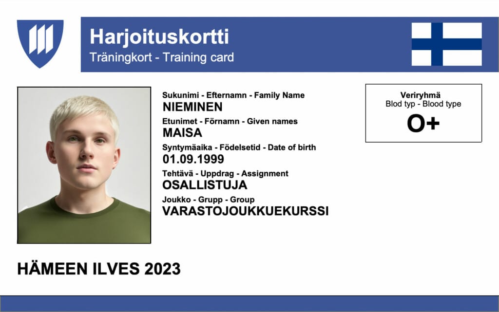 Esimerkkikuva MPK harjoituskortista